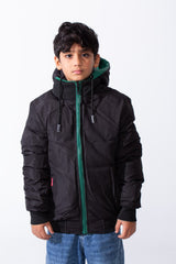 Boy’s Puffer Double Face Waterproof Ribbed Cuffs And Hem Hood Long Sleeve Jacket