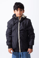 Boy’s Puffer Double Face Waterproof Ribbed Cuffs And Hem Hood Long Sleeve Jacket