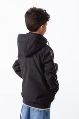 Boy’s Double Face Waterproof Stripe Sleeve Design Puffer Hooded Jacket