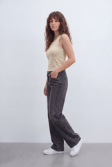 Women’s Tomato Store Everyday Rib Fitted T-Shirt Top With Fine Vertical Rib Texture Smooth Solid Surface Front Back Finish Body Hugging Shape