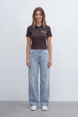 Women’s Tomato Store Ribbed Polo Design T-Shirt Contrast Collar Details