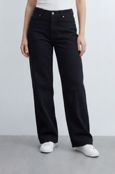 Women’s Tomato Store Plain Rinse Wide Leg Jeans Pants With Clean Solid Denim Texture Smooth Grain Surface Washed Finish