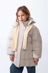 Girl’s Waterproof Hooded Puffer Jacket With Quilted Padding And Adjustable Waist