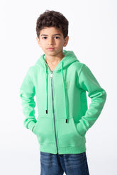Boy's Zip-Up Hood Ribbed Cuffs Split Kangaroo Pockets Transparent Silicone Patch Casual Sweatshirt