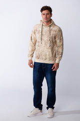 Men's Marble Pattern Kangaroo Pockets Hood Design Practical Casual Slim Fit Sweatshirt