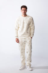 Men's Two-Piece Long Sleeves Crew Neck With Marble Pattern Slim Fit Melton Comfy Casual Daily Wear Out Fit