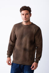 Men’s Textured Acid-Wash Crewneck Long Sleeve Tomato Store Slim Fit Sweatshirt