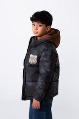Boy's Double Layer Printed With Snap Button And Full Zip Hooded Jacket