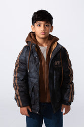 جاكيت مبطن مقاوم للماء بأكمام مخططة بطبقة مزدوجة للأولاد