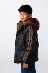 جاكيت مبطن مقاوم للماء بأكمام مخططة بطبقة مزدوجة للأولاد