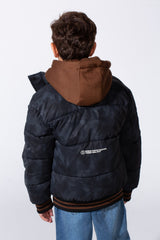 Boy's Long Sleeve Double Layer Full-Zip Printed Hood Waterproof Sweatshirt
