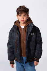 Boy's Long Sleeve Double Layer Full-Zip Printed Hood Waterproof Sweatshirt