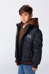 Boy's Long Sleeve Double Layer Full-Zip Printed Hood Waterproof Sweatshirt