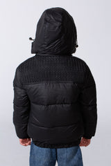 Boy's Long Sleeve High Neck Textured Pattern With Full Zip Side Pockets Hooded Waterproof Jacket