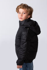 Boy's Long Sleeve High Neck Textured Pattern With Full Zip Side Pockets Hooded Waterproof Jacket