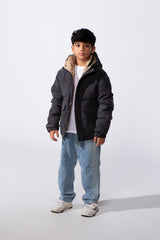 Boy's Long Sleeve High Neck Full-Zip With Snap Buttons Practical Front Pockets Buffer Thermal Waterproof Hooded Jacket