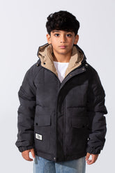 Boy's Long Sleeve High Neck Full-Zip With Snap Buttons Practical Front Pockets Buffer Thermal Waterproof Hooded Jacket