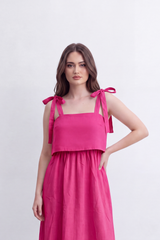Women’s Tomato Store Calm Drape Maxi Dress Crinkled Slub Texture Layered Flounce Bodice Gathered Waist Full Length Flow