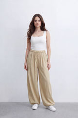 Women’s Tomato Store Gathered Breeze Pants Airy Crinkle Surface Elastic Drawstring Waist Curved Side Pockets Balloon Wide Shape