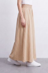 Women’s Tomato Store Smocked Drift Maxi Skirt Crinkle Plain Surface Falls From A Stretch Waist Into Full Flowing Volume