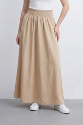 Women’s Tomato Store Smocked Drift Maxi Skirt Crinkle Plain Surface Falls From A Stretch Waist Into Full Flowing Volume
