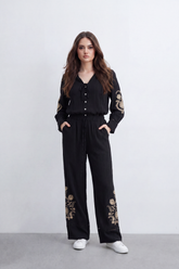 Women’s Tomato Store Ornate Bloom Co-Ord Set Crinkle Texture With Raised Floral Embroidery Besic Outfit