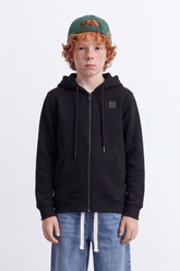 Boy's Tomato Store Melton Slim Fit Zip Sweatshirt Hood Chest Patch Split Kangaroo Pockets