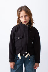 Girl’s Slim Fit Front Button Pockets Utility Jacket With Textured Fabric And Zip Closure
