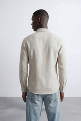 Men’s Tomato Store Tailored Regular Fit Long Sleeve Breathable Fabric Linen Blend Shirt