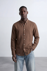 Men’s Tomato Store Tailored Regular Fit Long Sleeve Breathable Fabric Linen Blend Shirt