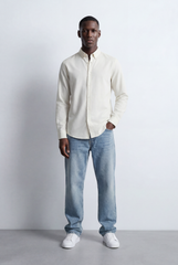 Men’s Tomato Store Tailored Regular Fit Long Sleeve Breathable Fabric Linen Blend Shirt