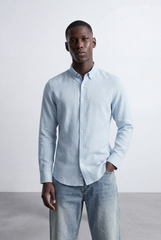 Men’s Tomato Store Tailored Regular Fit Long Sleeve Breathable Fabric Linen Blend Shirt