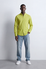 Men’s Tomato Store Tailored Regular Fit Long Sleeve Breathable Fabric Linen Blend Shirt
