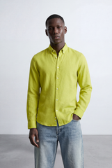 Men’s Tomato Store Tailored Regular Fit Long Sleeve Breathable Fabric Linen Blend Shirt