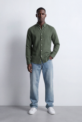 Men’s Tomato Store Tailored Regular Fit Long Sleeve Breathable Fabric Linen Blend Shirt