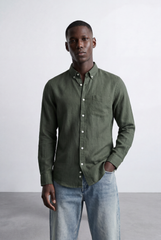 Men’s Tomato Store Tailored Regular Fit Long Sleeve Breathable Fabric Linen Blend Shirt