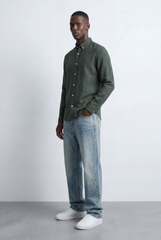 Men’s Tomato Store Tailored Regular Fit Long Sleeve Breathable Fabric Linen Blend Shirt