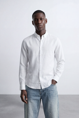 Men’s Tomato Store Tailored Regular Fit Long Sleeve Breathable Fabric Linen Blend Shirt
