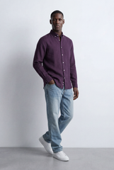 Men’s Tomato Store Tailored Regular Fit Long Sleeve Breathable Fabric Linen Blend Shirt