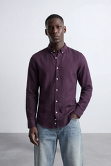 Men’s Tomato Store Tailored Regular Fit Long Sleeve Breathable Fabric Linen Blend Shirt