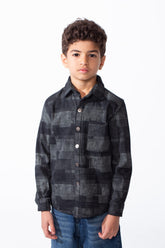 Boy's Modern Patchwork-Style Check Pattern Single Chest Pocket Buttoned Cuffs Versatile Piece Slim Fit Shirt