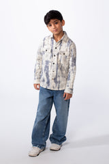 Boy’s Cloud Tie-Dye Print Jakar Gabardine Slim Fit Shirt With Front Pockets