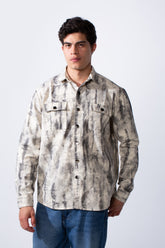 Men's Classic Neck With Washed Pattern Long Sleeve Front Chest Pocket Casual Jacket