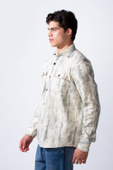 Men's Classic Neck With Washed Pattern Long Sleeve Front Chest Pocket Casual Jacket