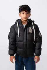 Boy's Waterproof Printed Puffer Hood Jacket With Zip Pockets