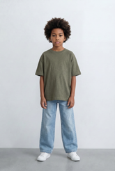 Boy's Tomato Store Slub Basic T-Shirt Textured Surface Relaxed Oversized Fit