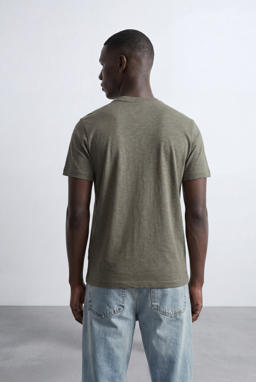Tomato Store Men's Texture T-Shirt Jacquard Knit Slim Fit - Back View