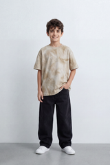 Boy's Tomato Store Dust Crest T-Shirt Cloud Wash Texture Blended With Tonal Raised Emblem Artwork Oversized