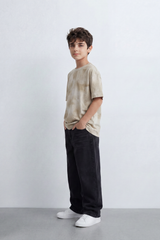 Boy's Tomato Store Dust Crest T-Shirt Cloud Wash Texture Blended With Tonal Raised Emblem Artwork Oversized