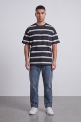 Men’s Tomato Store Atlantic Stripe Relaxed T-Shirt Washed Horizontal Stripe Pattern Across The Body Faded Surface Texture Oversized
